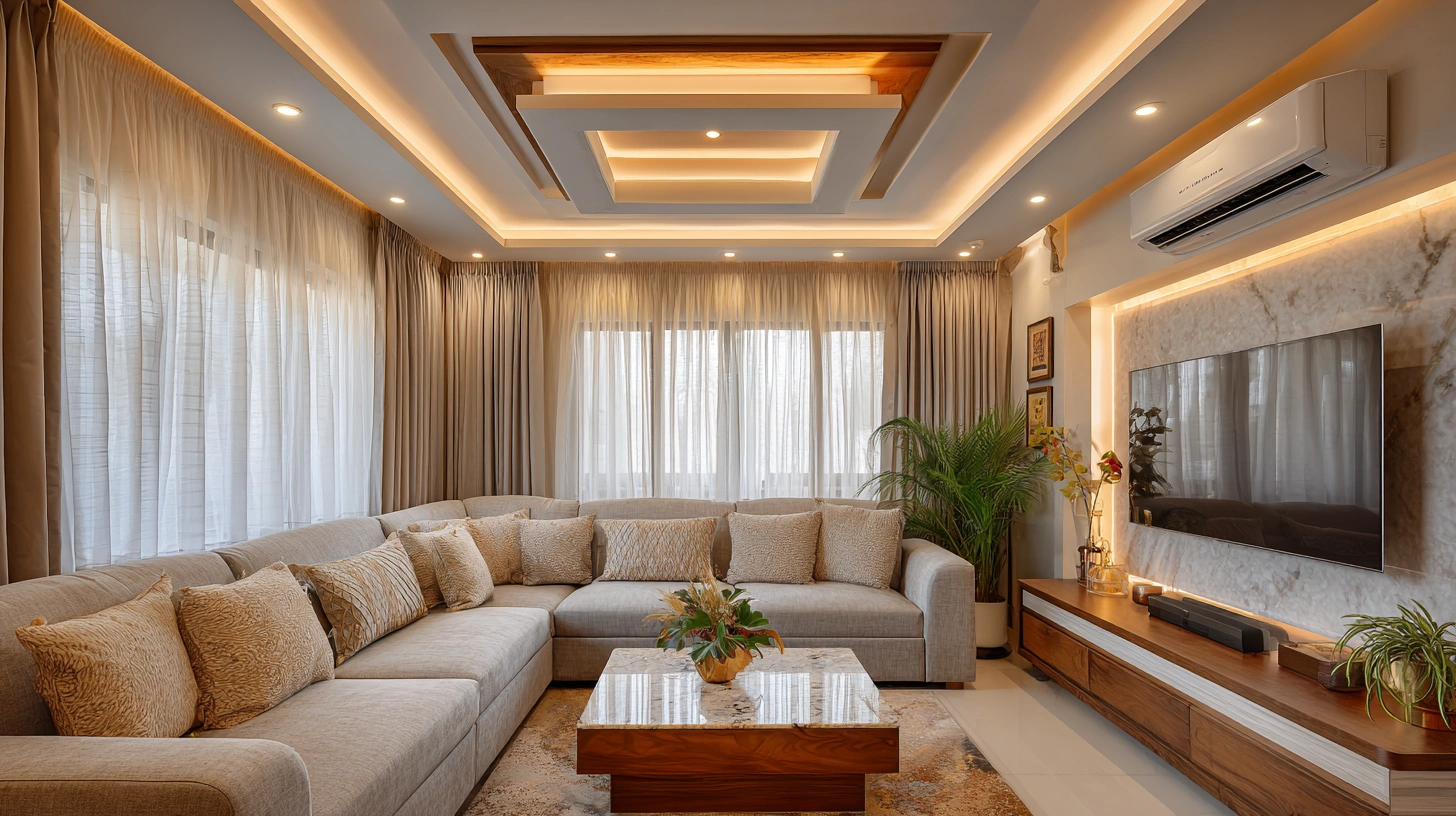 Multi-Tiered False Ceiling with Concealed LED Strip Lighting