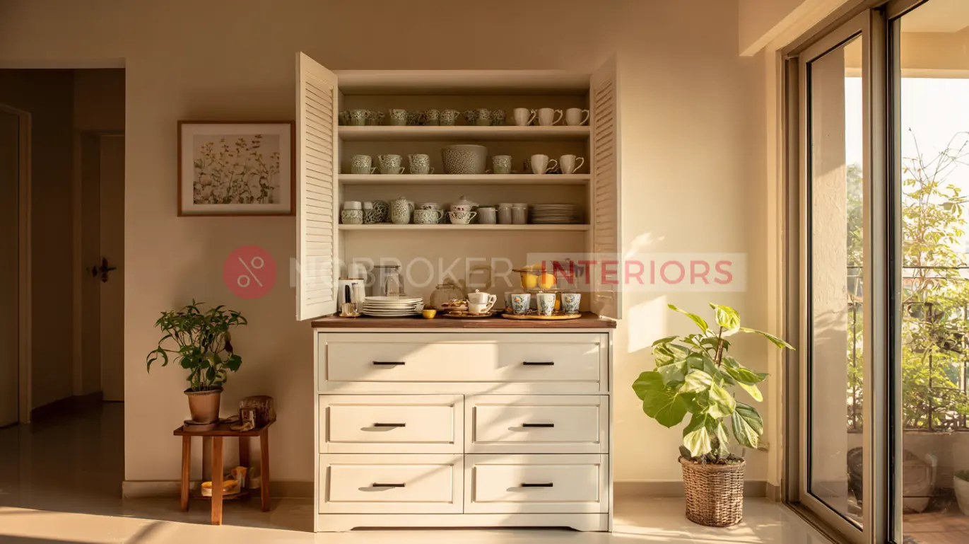Off-White Shutter Style Crockery Unit Design