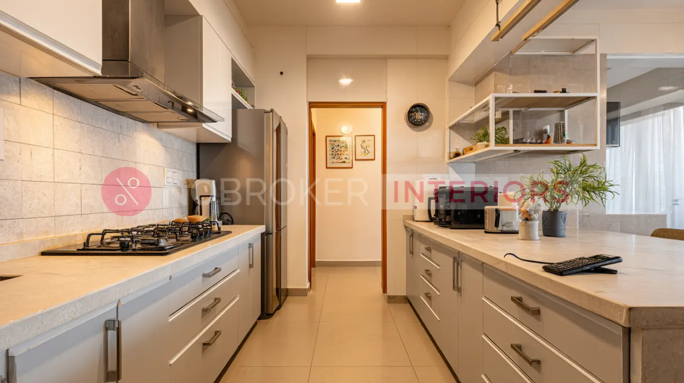 Parallel Kitchen Design with Light Grey Cabinets.