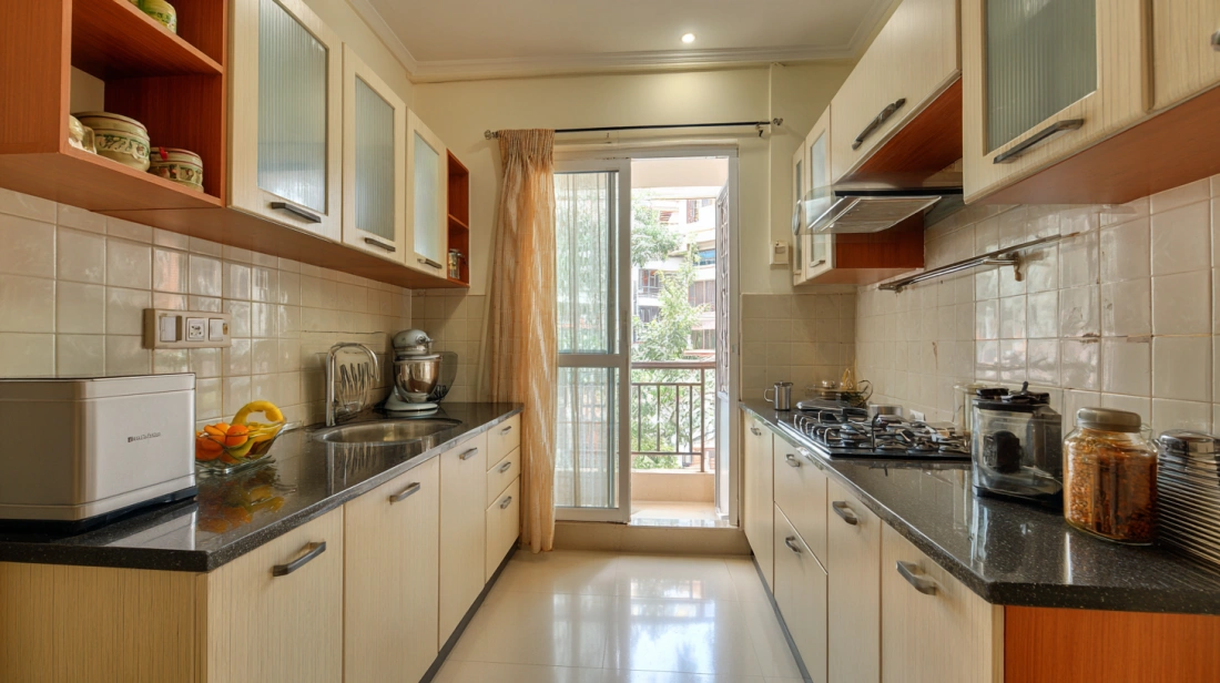 Parallel Kitchen Design with Light Laminate Cabinets