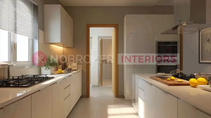 Parallel White Kitchen with Sleek-front Cabinets