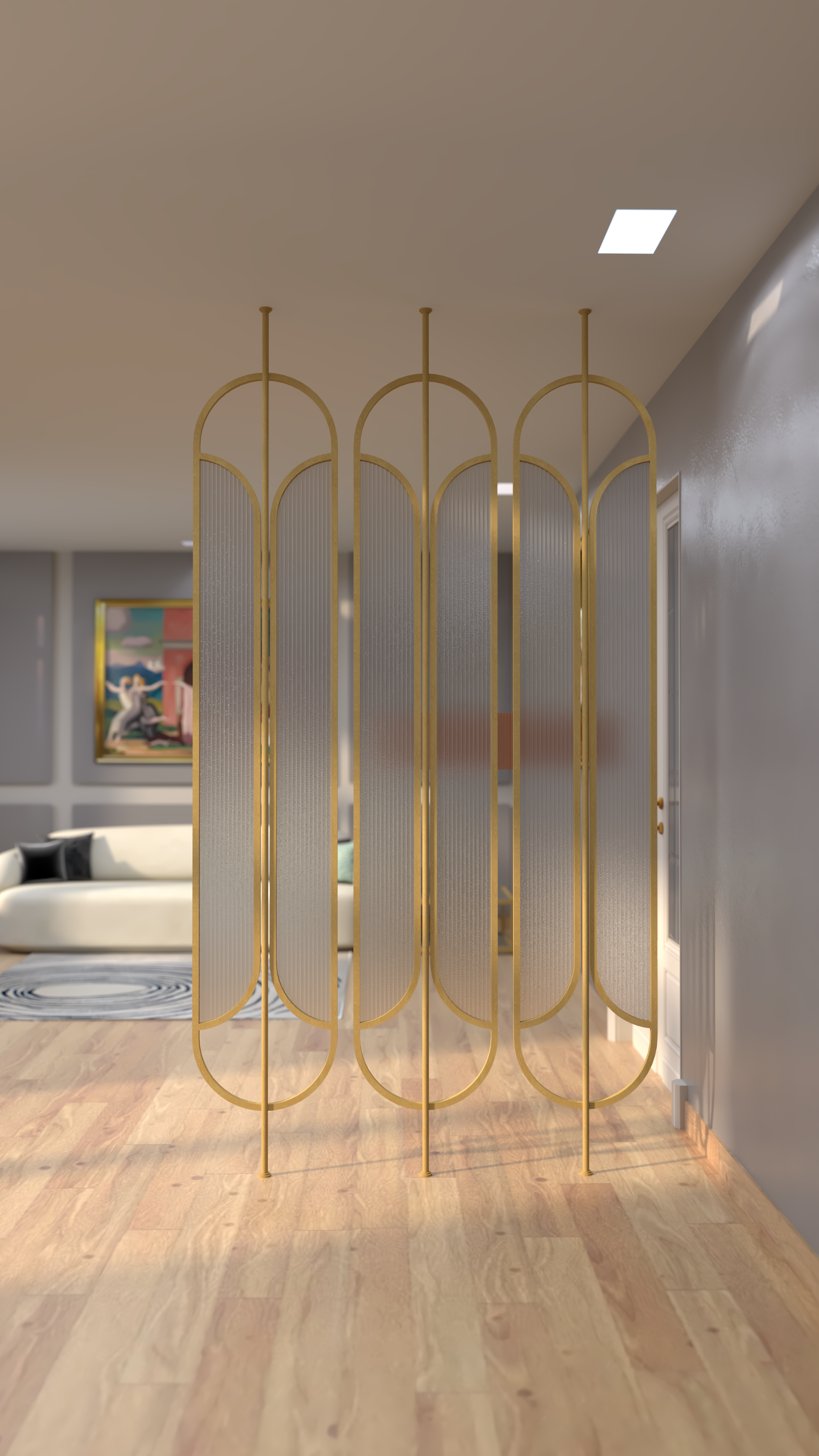 Modern Foyer with Art Deco-Inspired Room Divider