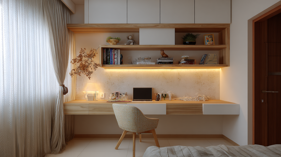Scandinavian Bedroom Study Nook with Custom Joinery