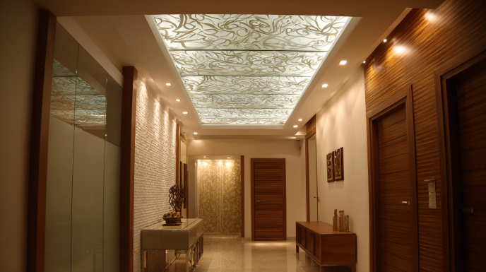 Printed Backlit Designer False Ceiling for Luxurious Hallway