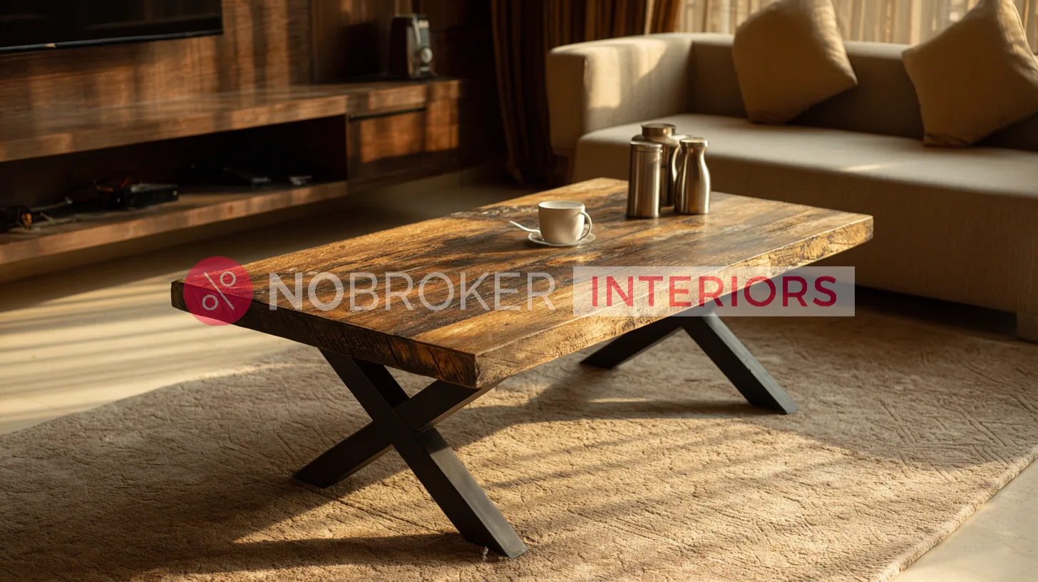 Rectangular Coffee Table with Distressed Rustic Wood Finish