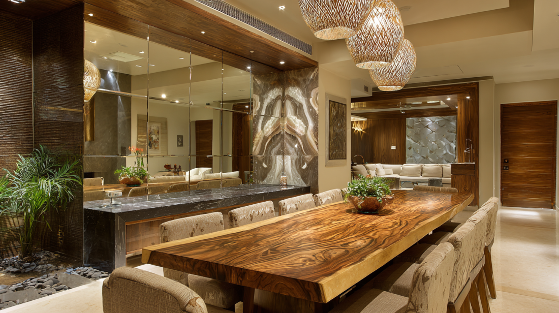 Rectangular Gray Stone Dining Table with Monolithic Base | Minimalist Luxury