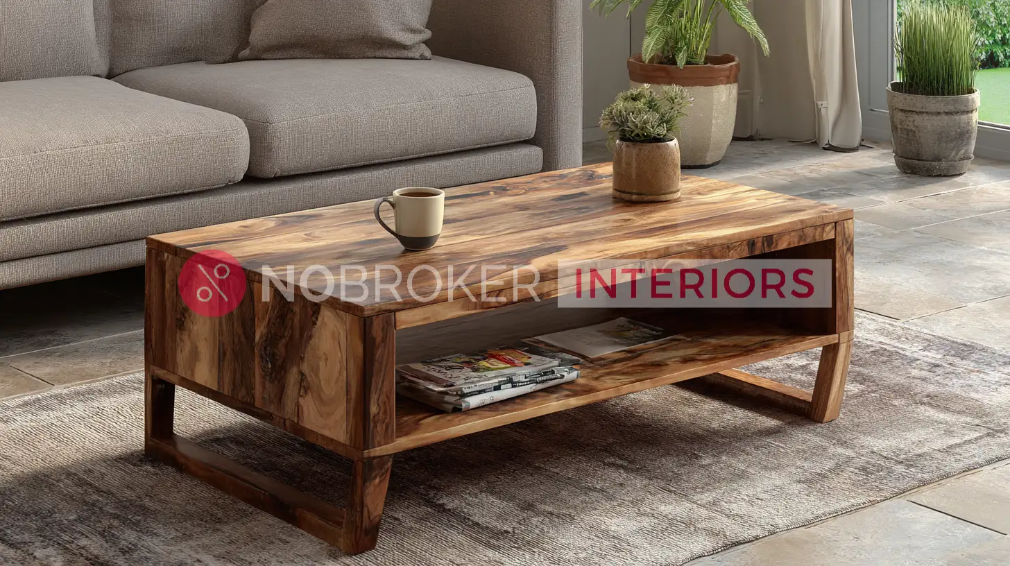 Rectangular Solid Sheesham Wood Coffee Table with Open Shelf