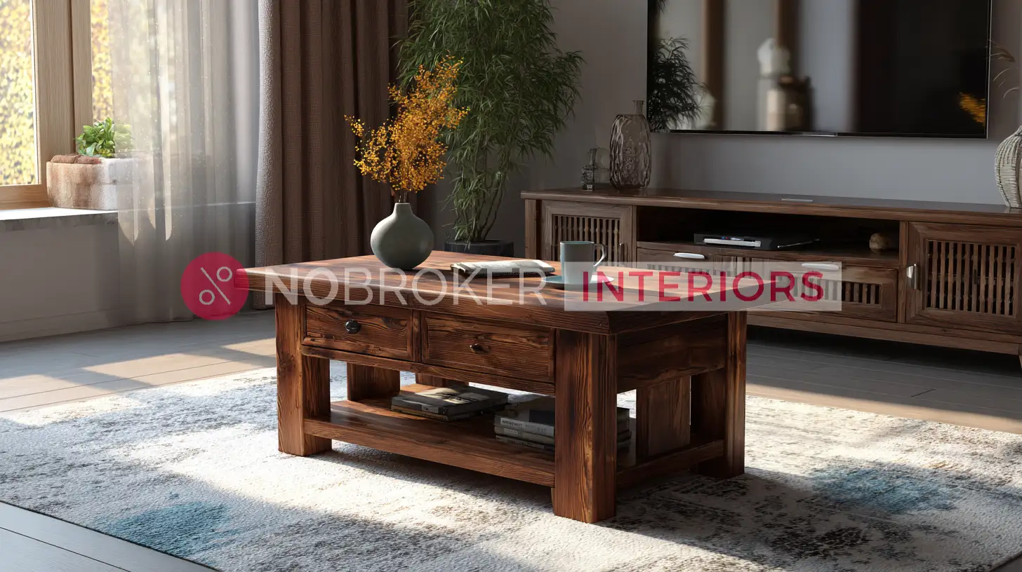 Scandinavian Rectangular Coffee Table with Open Storage Partition