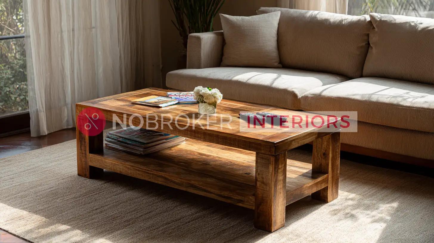 Solid Sheesham Wood Rectangular Coffee Table with Storage