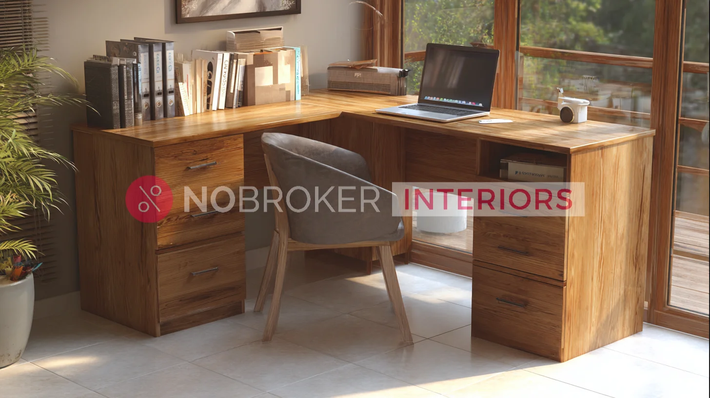 Solid Wood Corner Study Table with Multiple Storage Drawers