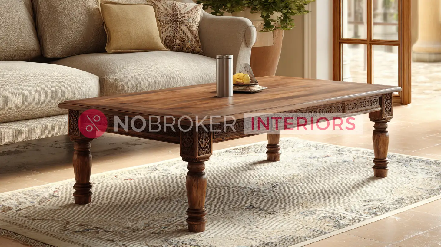 Solid Wood Rectangular Coffee Table with Subtle Carved Detail