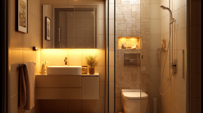 Spa-Like Compact Bathroom Design with Warm Lighting
