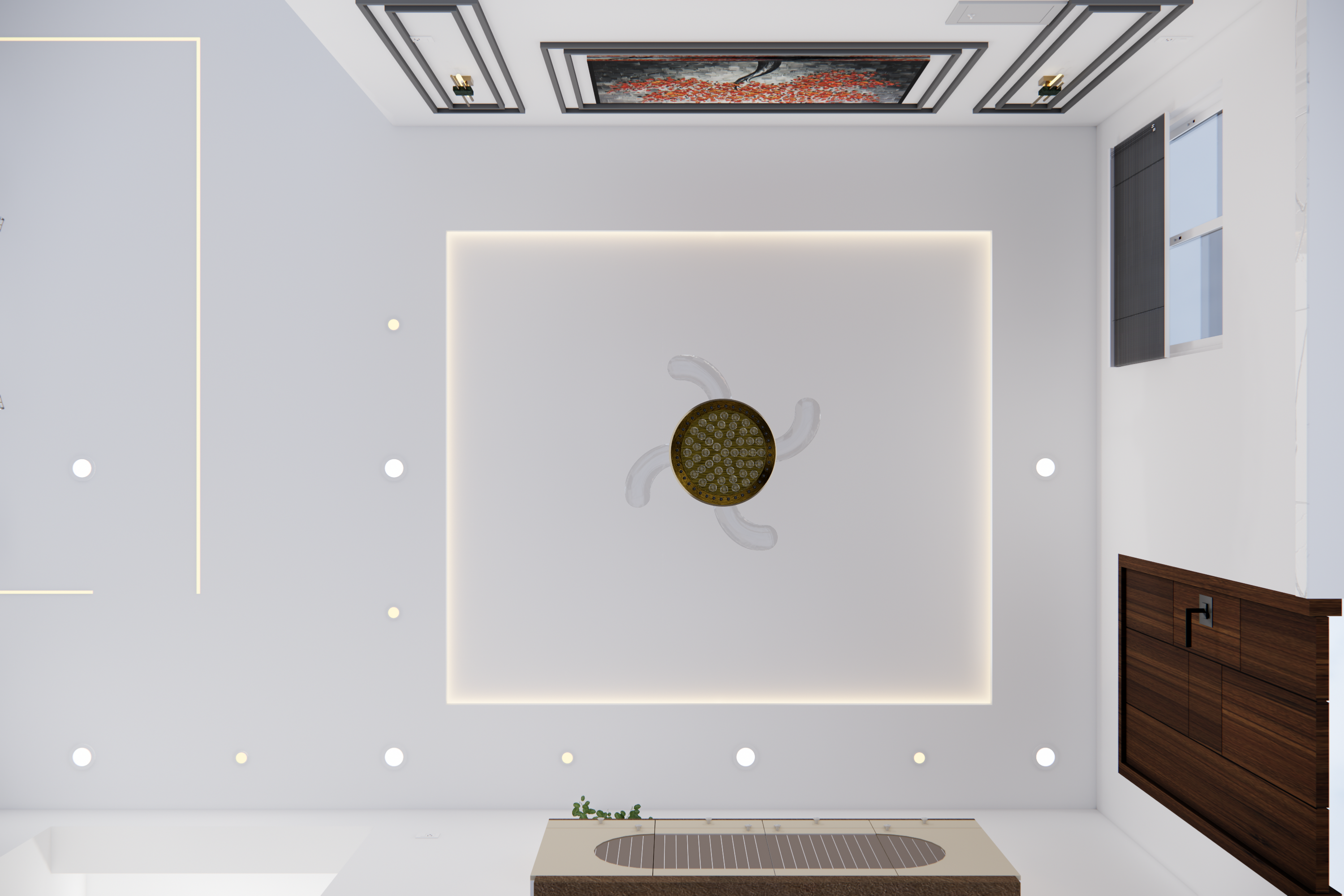 Indian Contemporary Living Room with Layered False Ceiling