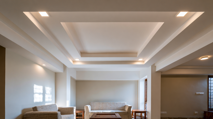 Step False Ceiling Design with Square Panels