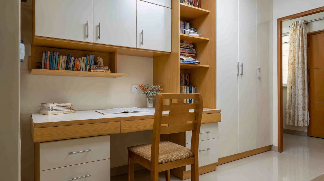 Study Table Unit with White Laminate Storage Cabinets