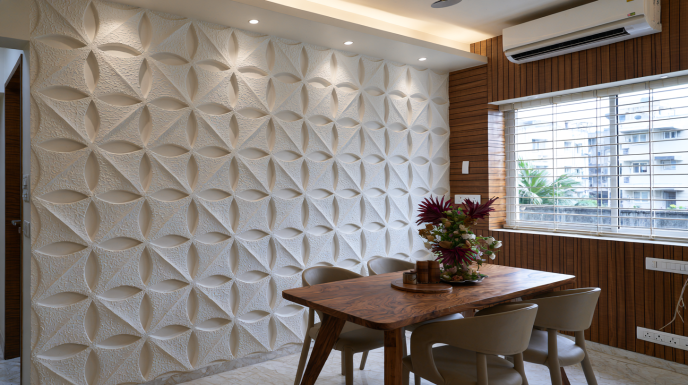 Textured 3D Wall Panel Design in Dining Space