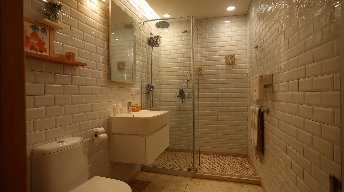 Timeless White Subway Tile Compact Bathroom Layout