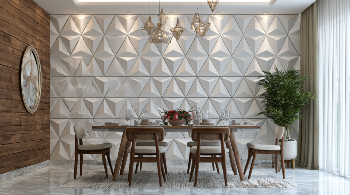 Triangle 3D Wall Panel Design in Dining Room