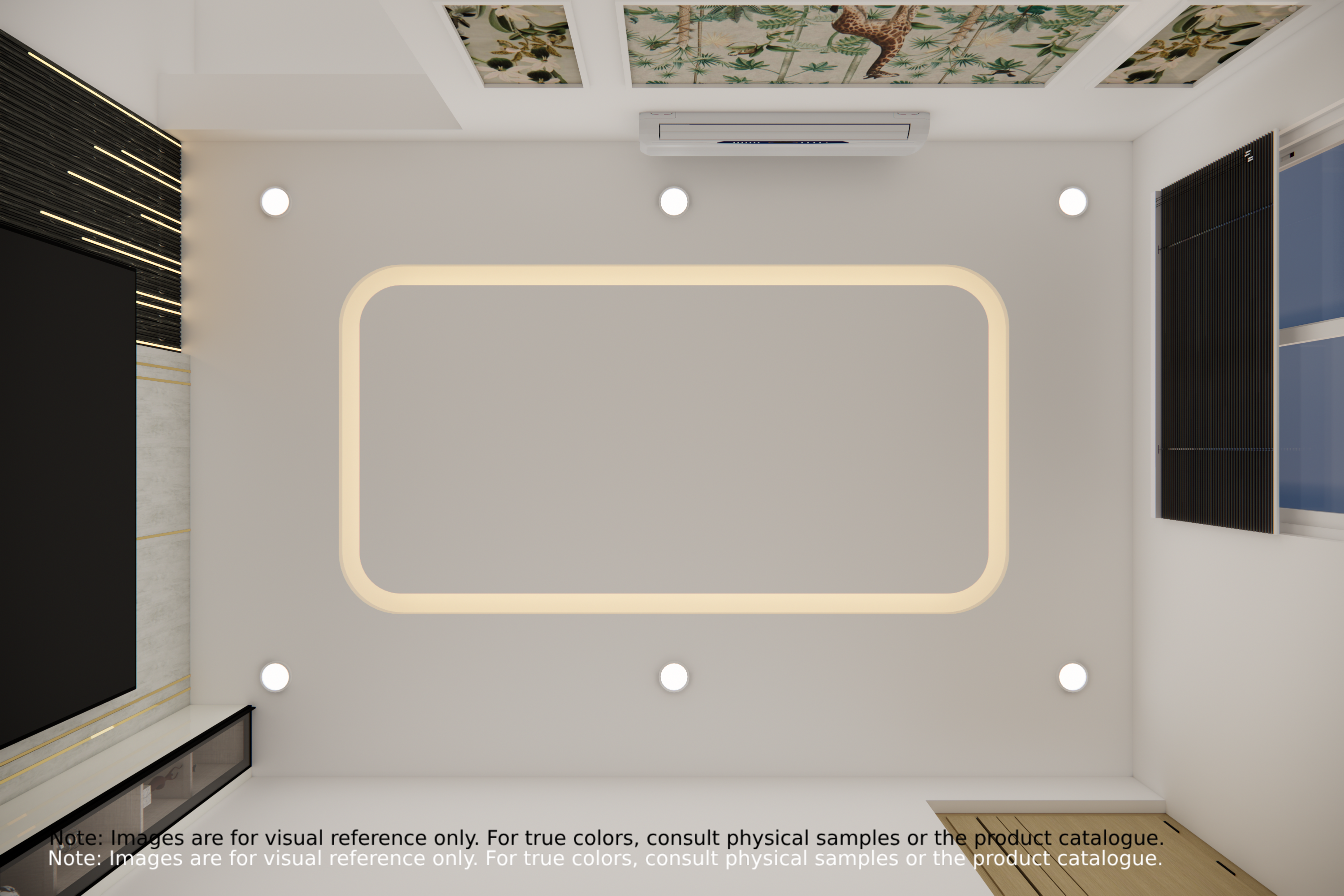 Tropical Themed False Ceiling Design with LED Border