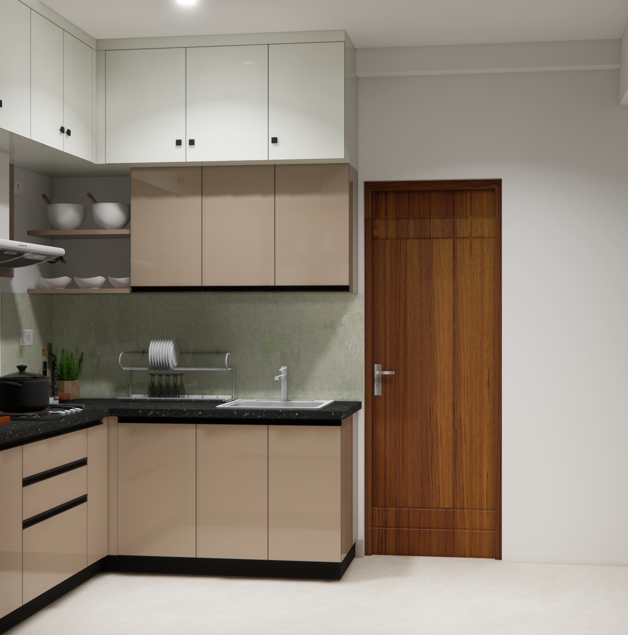 Modern L-Shaped Kitchen with Dual-Tone Cabinets