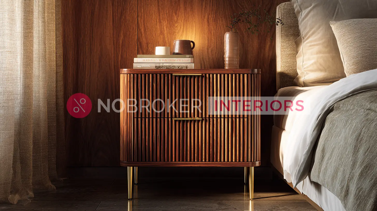 Vertical Fluted Wood Panel Bed Side Table Designs