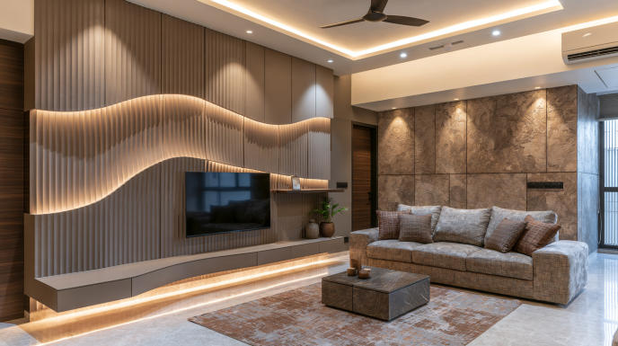 Wave Pattern Fluted Wall Panel with LED Lighting